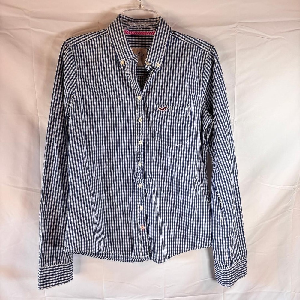 Hollister Button up Shirt Long Sleeve Women's‎ Size L Blue Checked